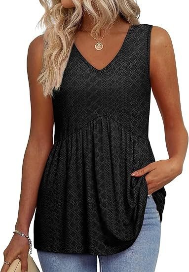 Women's V-Neck Peplum Tank Top - Black