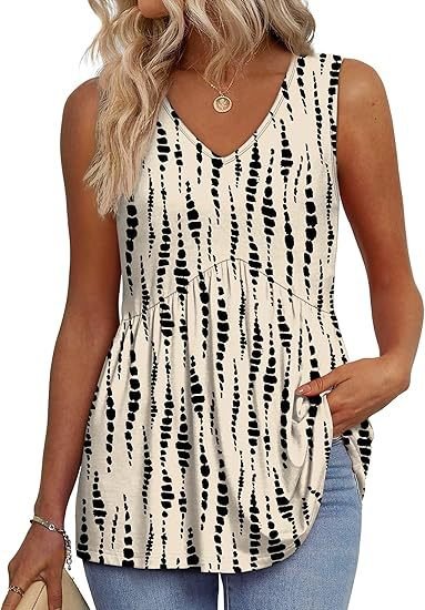 Women's V-Neck Peplum Tank Top - Black Spots