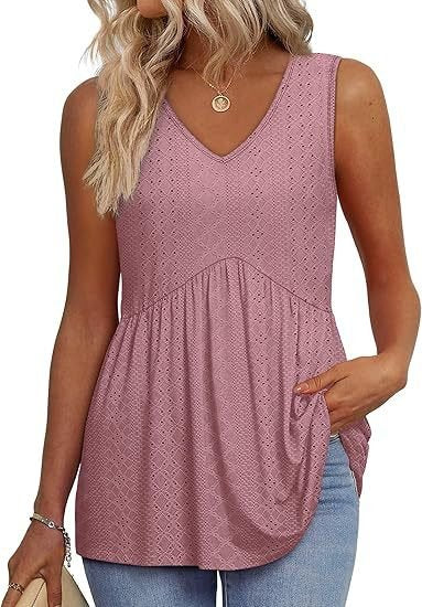 Women's V-Neck Peplum Tank Top - Light Pink