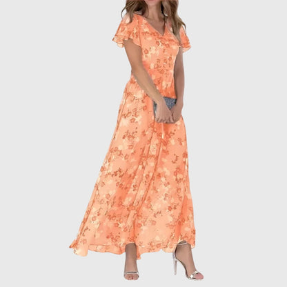 Floral Wedding Guest Maxi Dress - Orange