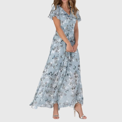 Floral Wedding Guest Maxi Dress - Blue