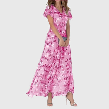 Floral Wedding Guest Maxi Dress - Light Pink