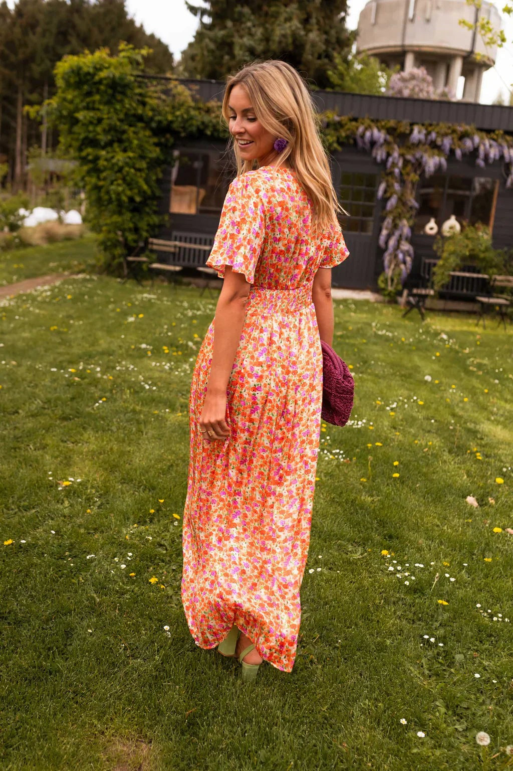 Floral Flutter Sleeve Maxi Dress