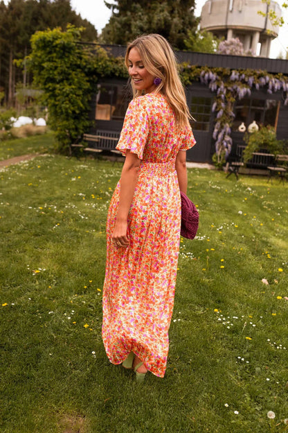 Floral Flutter Sleeve Maxi Dress