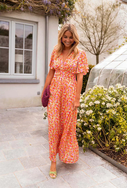 Floral Flutter Sleeve Maxi Dress