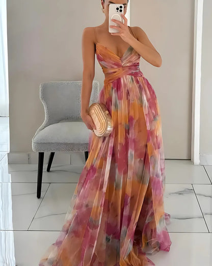 Floral Tulle Maxi Dress - Pink
