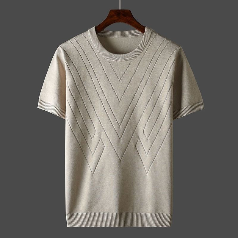 Short Sleeve Knit Sweater - Beige