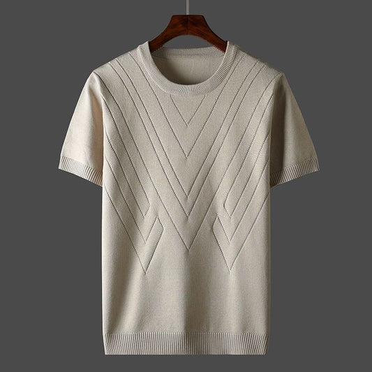 Short Sleeve Knit Sweater - Beige