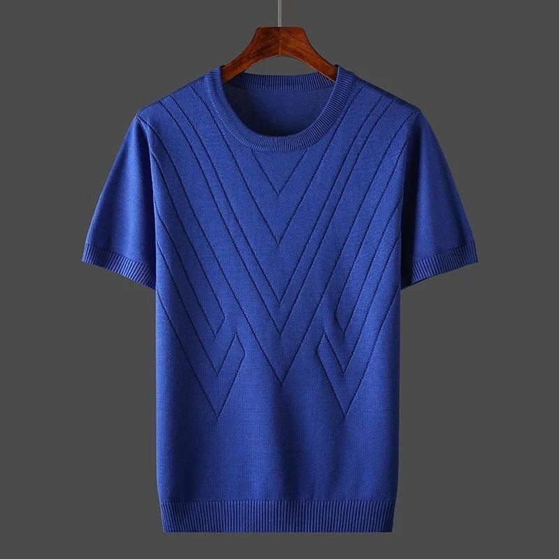 Short Sleeve Knit Sweater - Blue