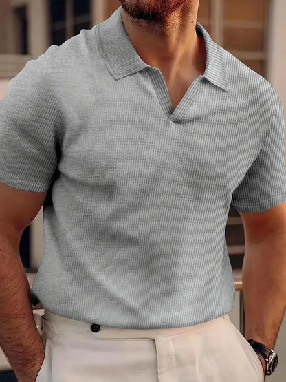 Waffle Knit Polo Shirt - Gray