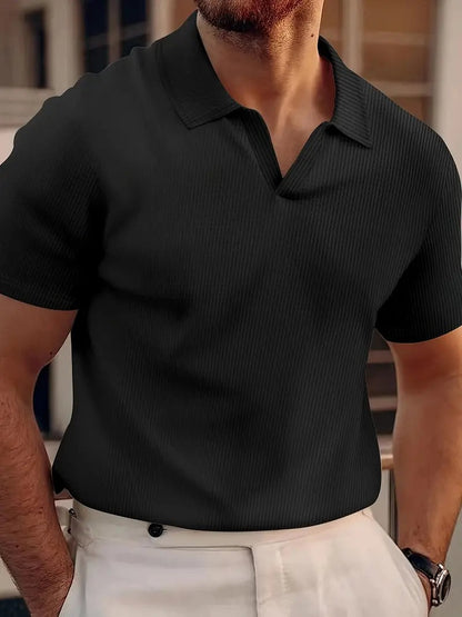 Waffle Knit Polo Shirt - Black