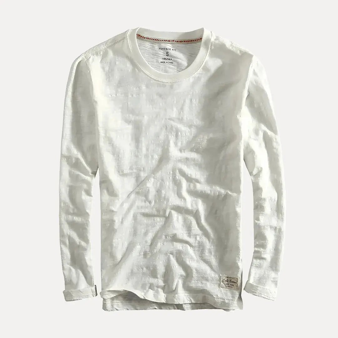 Crew Neck Long Sleeve T Shirt - Arctic White