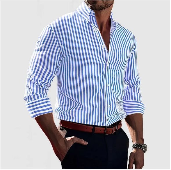 Men's Slim Striped Shirt - Light Blue