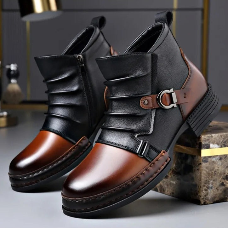 High Top Ankle Boots - Black & Cognac Toe