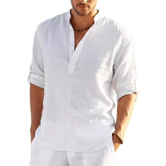 Long Sleeve Henley Shirt - White