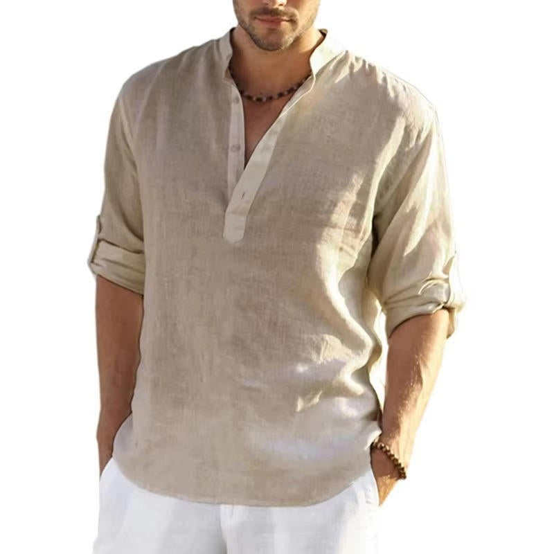 Long Sleeve Henley Shirt - Beige
