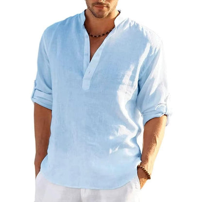 Long Sleeve Henley Shirt - Light blue
