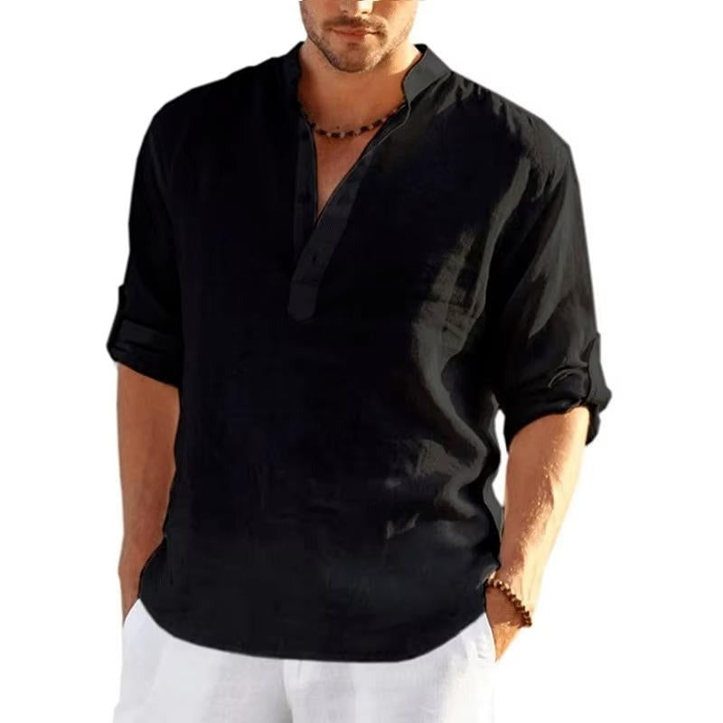 Long Sleeve Henley Shirt - Black