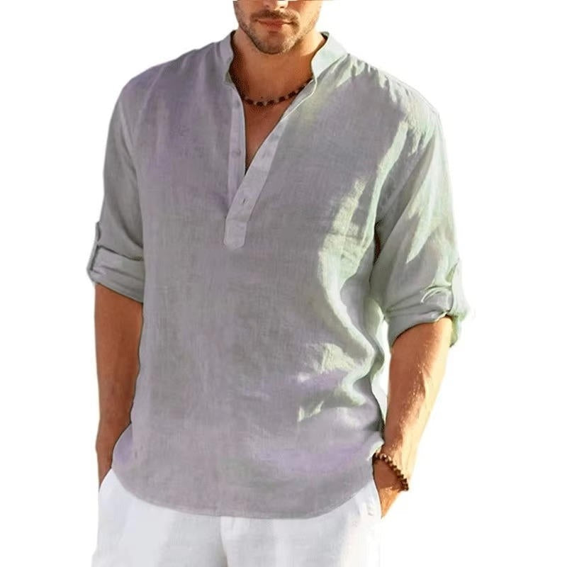 Long Sleeve Henley Shirt - Gray