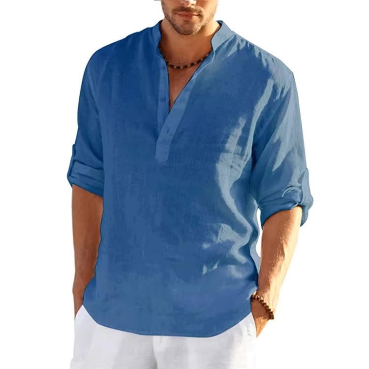 Long Sleeve Henley Shirt - Denim Blue