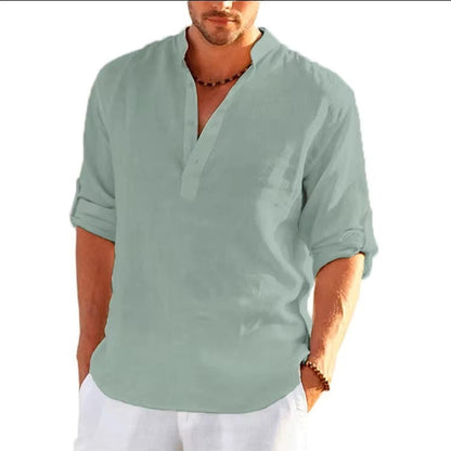 Long Sleeve Henley Shirt - Light green