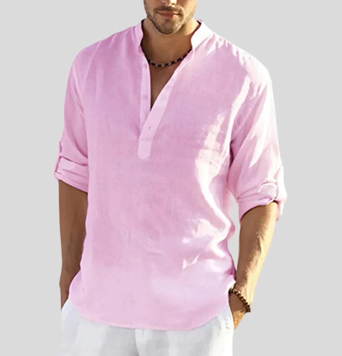 Long Sleeve Henley Shirt - Pink