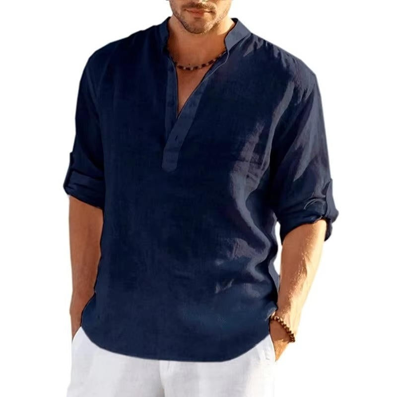 Long Sleeve Henley Shirt - Navy blue