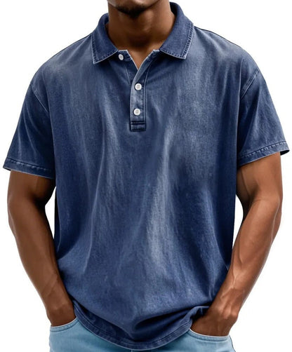 Vintage Washed Polo Shirt - Dark Blue
