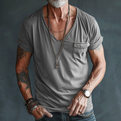 Deep V Neck T Shirt - Gray