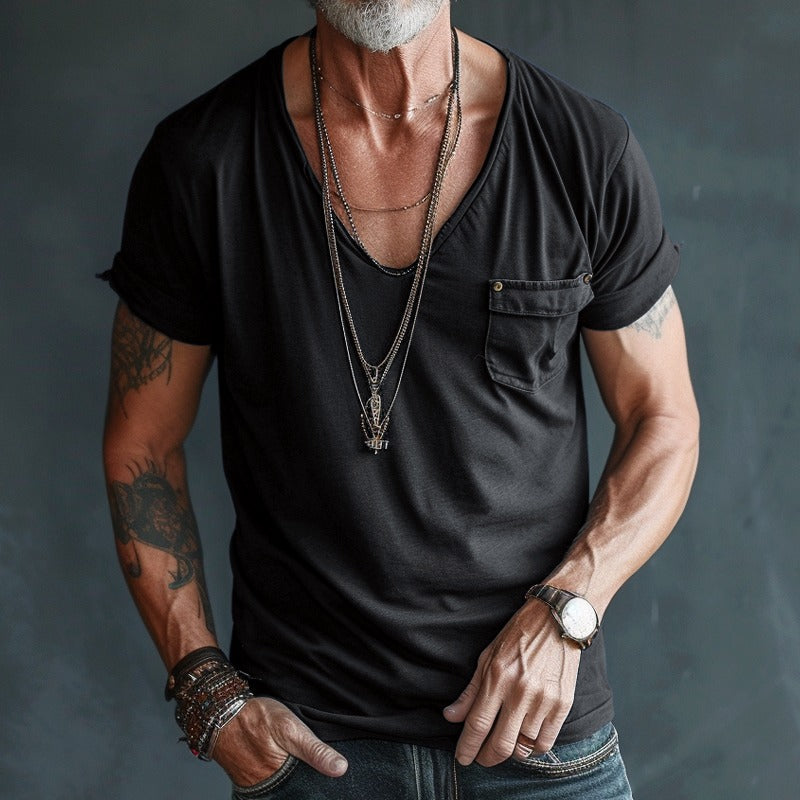 Deep V Neck T Shirt - Black