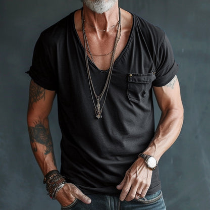 Deep V Neck T Shirt - Black