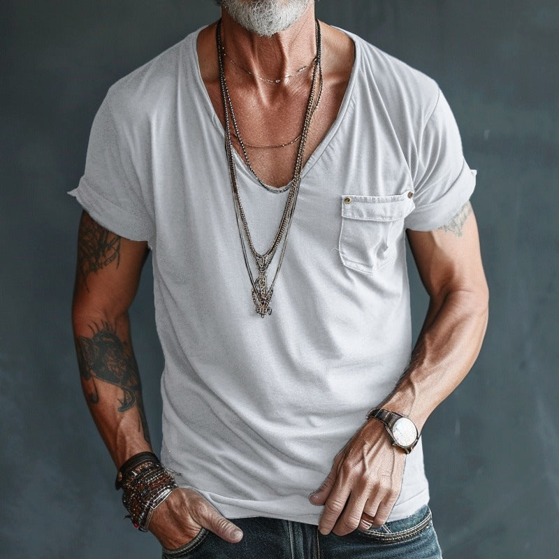 Deep V Neck T Shirt - White