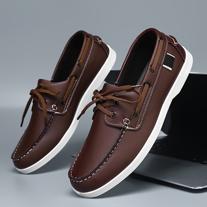 Men's Leather Boat Shoes - Dark Brown