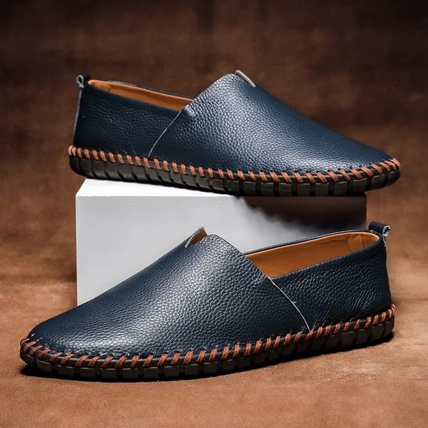 Men's Leather Driving Loafers - Navy