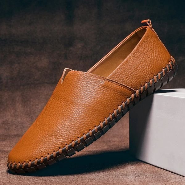 Men's Leather Driving Loafers - Caramel