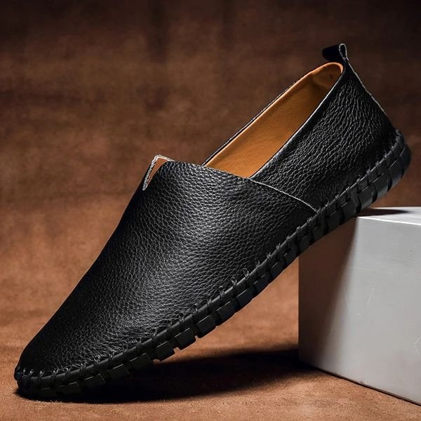 Men's Leather Driving Loafers - Black
