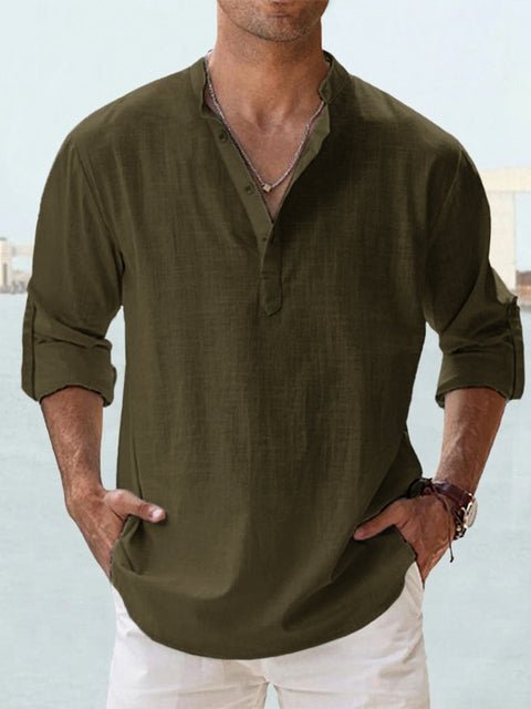 Men's Beach Henley Shirt - Dark Green