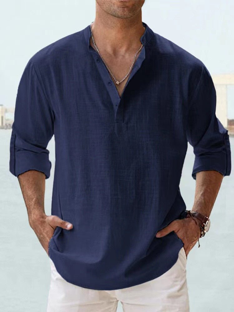 Men's Beach Henley Shirt - Navy Blue