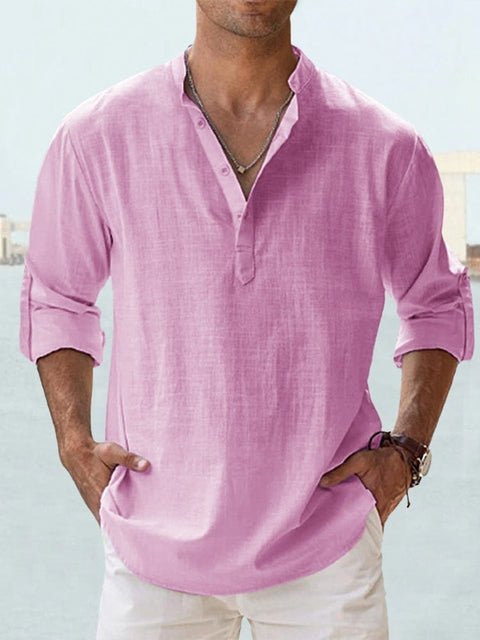 Men's Beach Henley Shirt - Light Pink