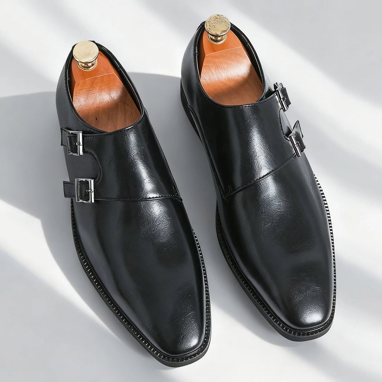 Men's Business Leather Monk-Strap Shoes - Black