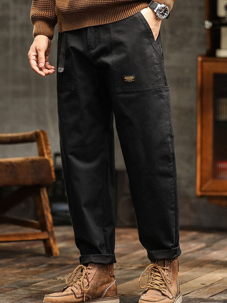 Straight Leg Cargo Pants - Black