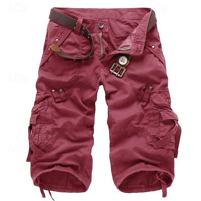 Knee Length Cargo Shorts - Red