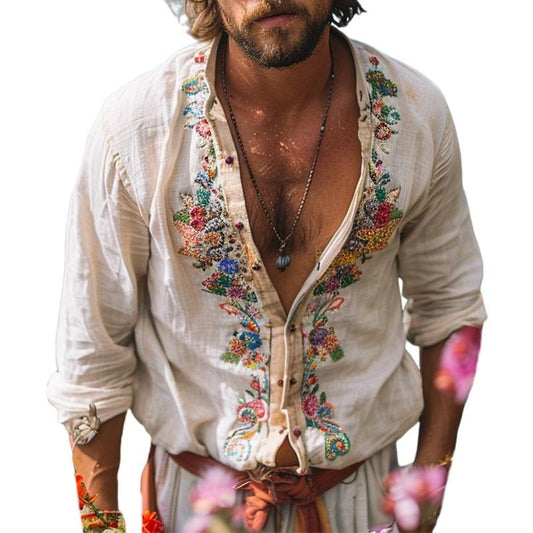 Floral Embroidered Beach Shirt