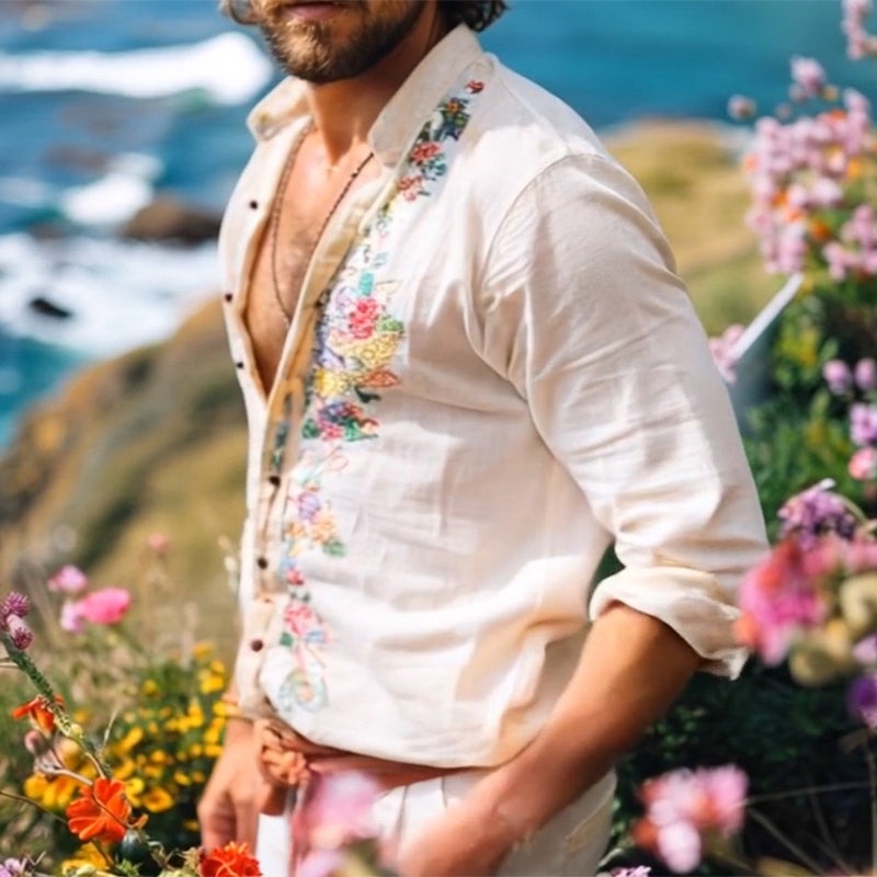 Floral Embroidered Beach Shirt