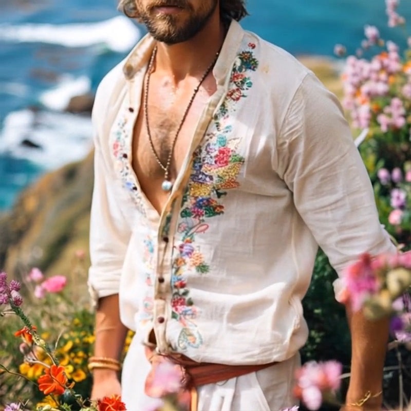 Floral Embroidered Beach Shirt