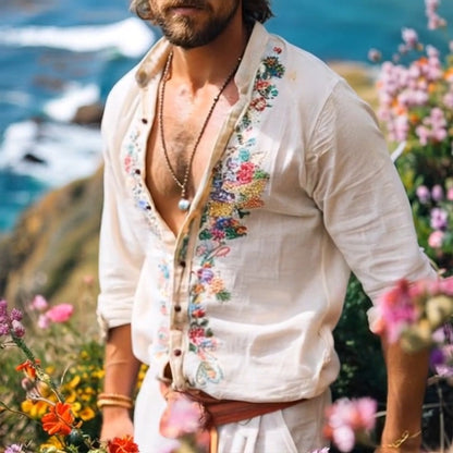 Floral Embroidered Beach Shirt