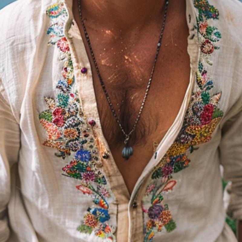Floral Embroidered Beach Shirt