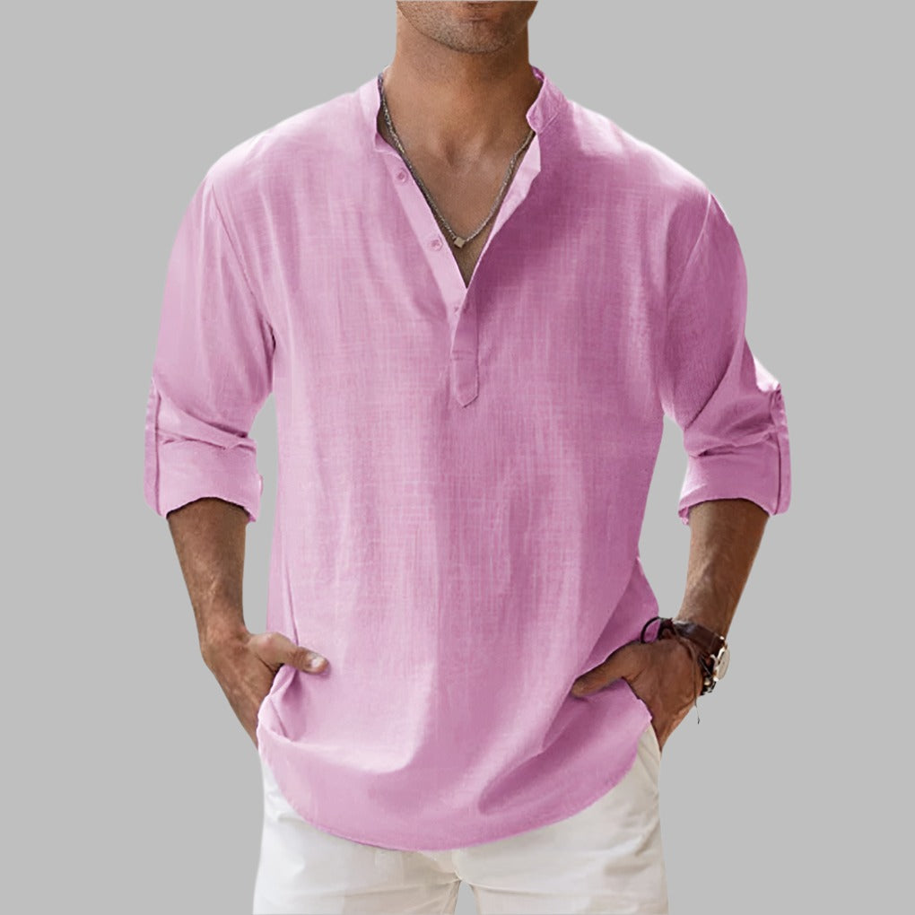 Long Sleeve Henley Shirt - Pink