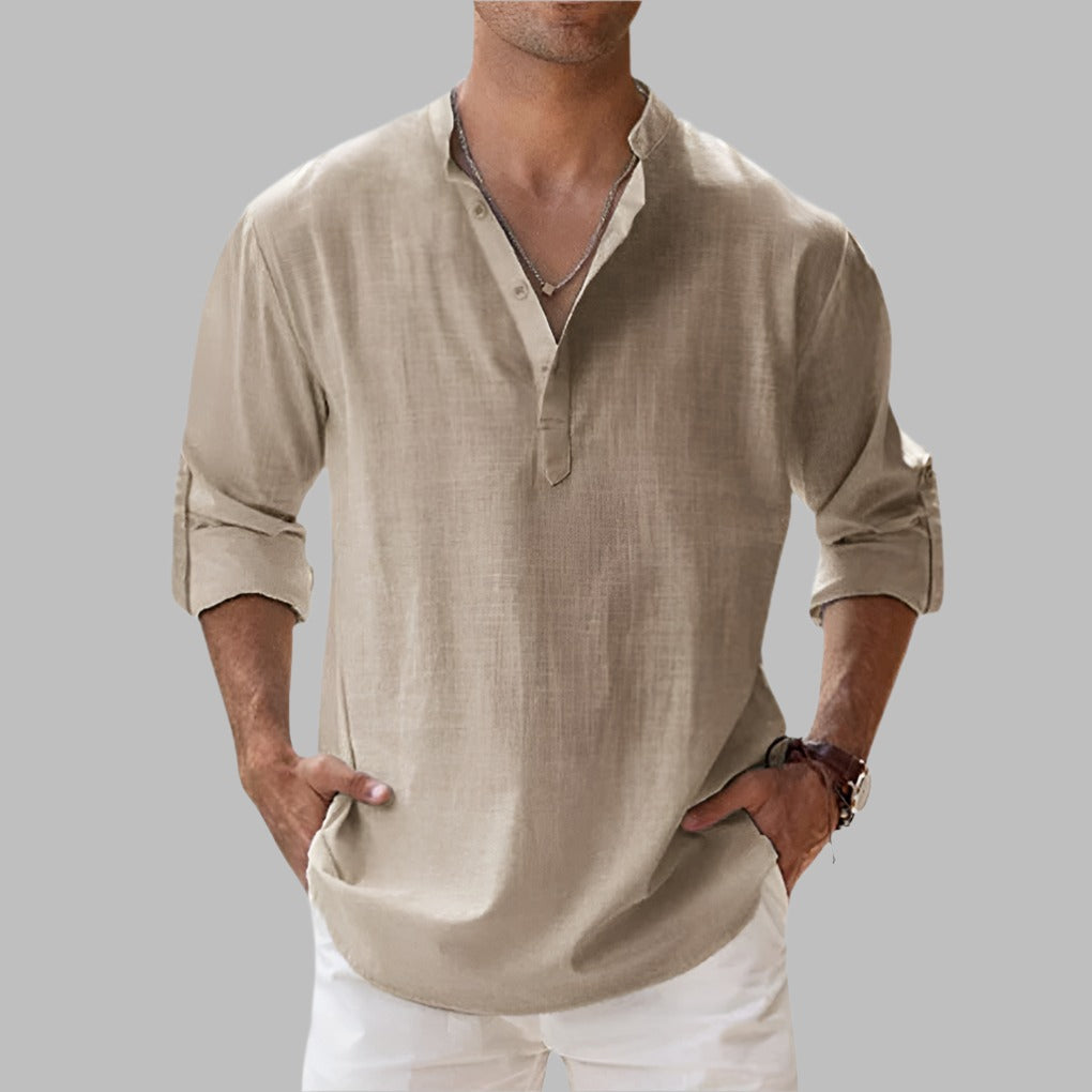 Long Sleeve Henley Shirt - Khaki