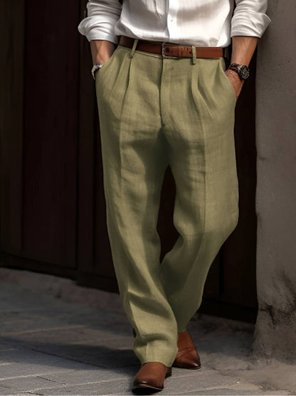 Pleated Straight Leg Pants - Green